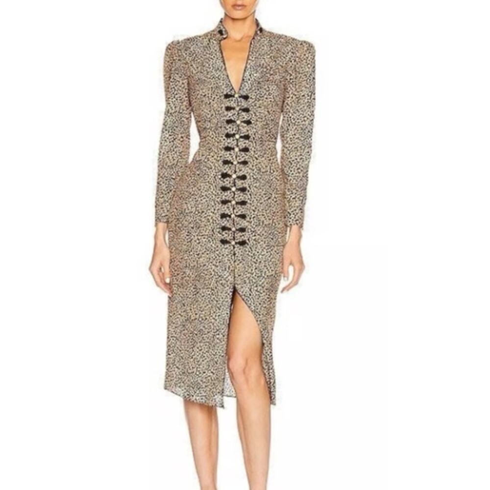 Saloni Tan & Black Leopard Print Silk Dress